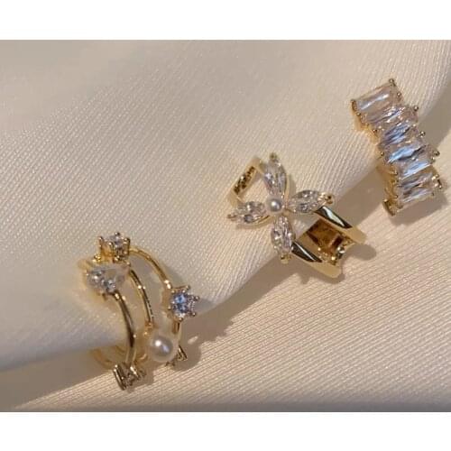 MENGJIQIAO 2021 Korean Delicate Zircon Flower Clip Earrings For Women Girls Fashion No Piercing Metal Cartilage Ear Jewelry