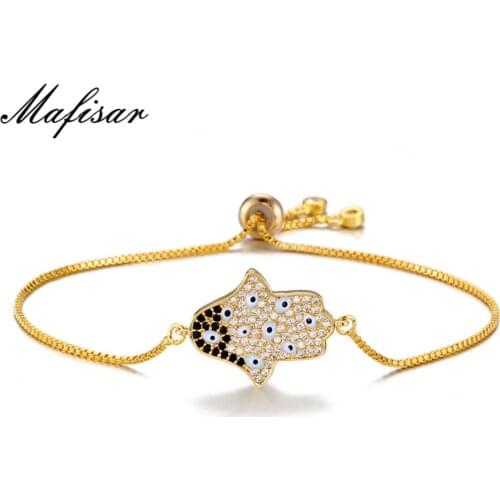 Mafisar Luxury AAA+ Cubic Zirconia Palm Charm Bracelets For Women Gril 4 Colors Copper Chain Evil Eye Bracelet Dropship Jewelry