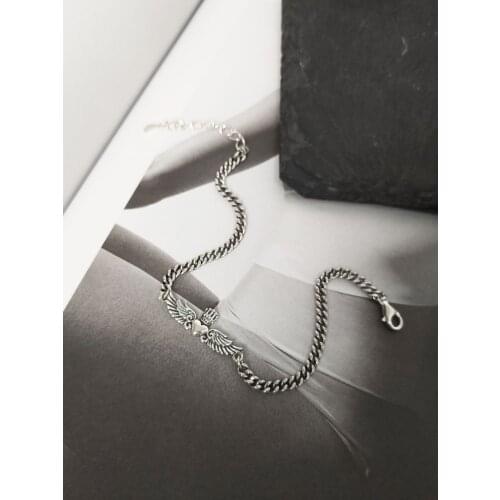 Real 925 Sterling Silver Vintage Angle Wings Crown Chain Bracelets Retro Jewelry for Women Birthday Gifts
