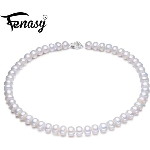 FENASY natural white pearl necklace chain necklace wedding engagement jewelry flower buckle necklaces for women birthday gift