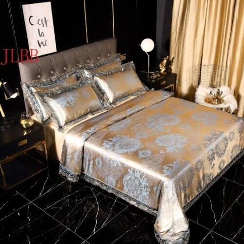 2020 golden Jacquard bedding set Lace duvet cover +flat sheet +pillowcase 4pcs bed linen European luxury scallop bed cover set