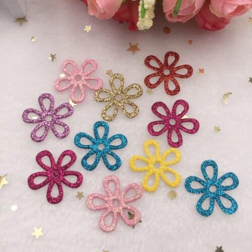 100pcs mix Glitter Paillette Leather hollow out Flower Applique Patches Wedding DIY Hair Clip Accessories Craft Supplies SE084