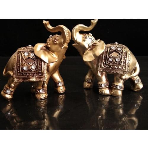2pcs Feng Shui resin elephant Figurines Lucky Golden Elephant Decorative Office Decoration elephant Statues Birthday Gifts