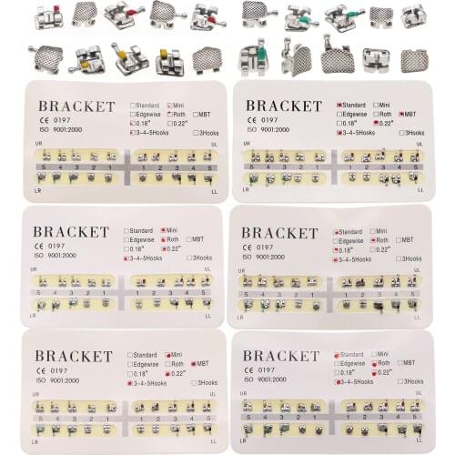 200Pcs Dental Orthodontic Metal Bracket Standard Mini Roth/MBT 018/022 Slot 345 Hooks 10 Set
