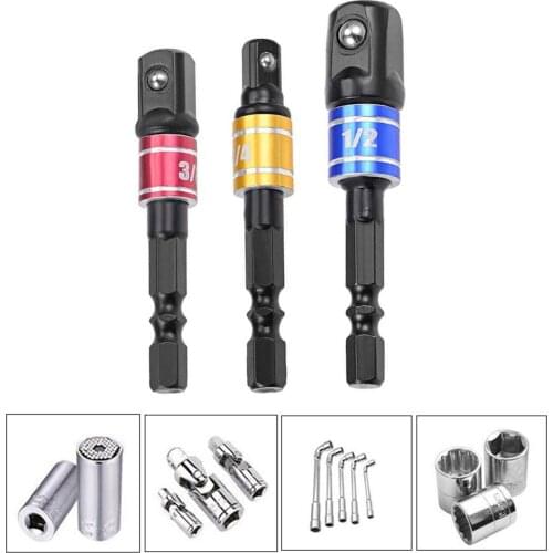 3PCS Impact Grade Socket Adapter / Extension Set Turn Power Drill High Speed Nut Driver 1/4-Inch Hex Shank for 1/4'' 3/8'' 1/2
