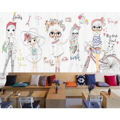 Beibehang Custom 3D Wallpaper Hand Drawn Cartoon Girl Fashion Show Clothing Store Wall Background wallpaper mural papier peint