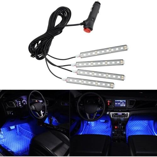 4 In 1Auto LED Lights 5050 Cigarette Lighter Adapter Dash Floor Foot Strip Lights 9 LED Car Interior Atmosphere Decorative Lamp