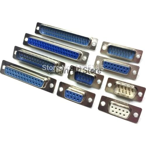 5pcs soldered Blue / white rubber DB-9 / 15 / 25 / 37 male / female serial socket RS232 connector COM port