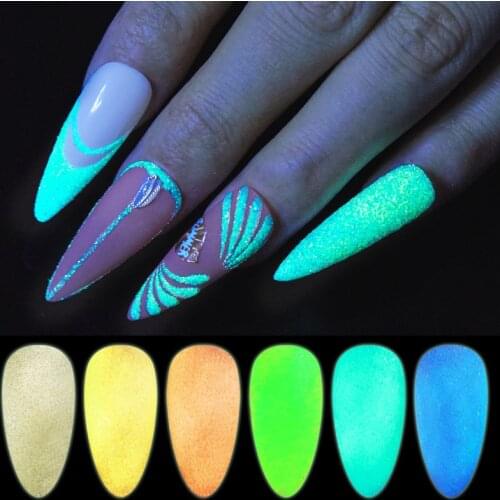 6 Grids/Box Luminous Nail Glitter Powder Neon Hexagon Fluorescent Flake Glow in the Dark For Manicure DIY Decorations
