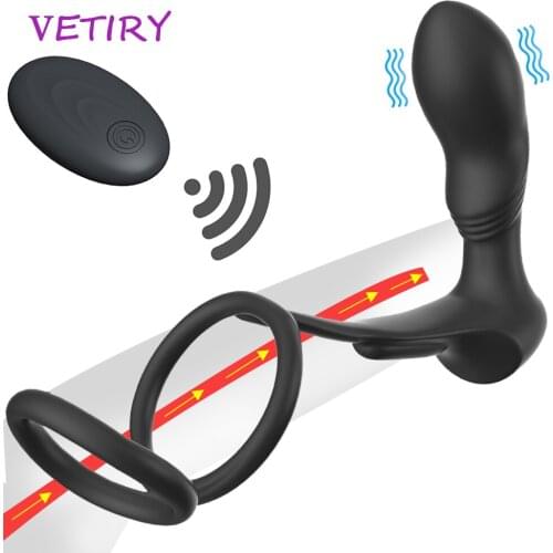 Vibrator Anal Plug Prostate Massager Double Cock Ring Penis Ring Delay Ejaculation Butt Plug Sex Toys For Men Remote Control