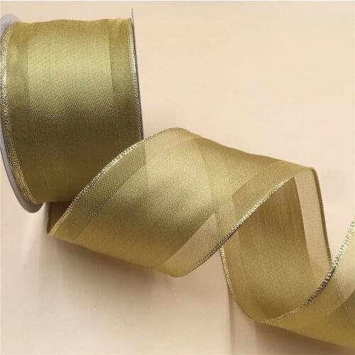 63MM X 25 Yards Golden Organza Satin Wire Edge Ribbon for Birthday Decoration Gift Wrapping 2-1/2"