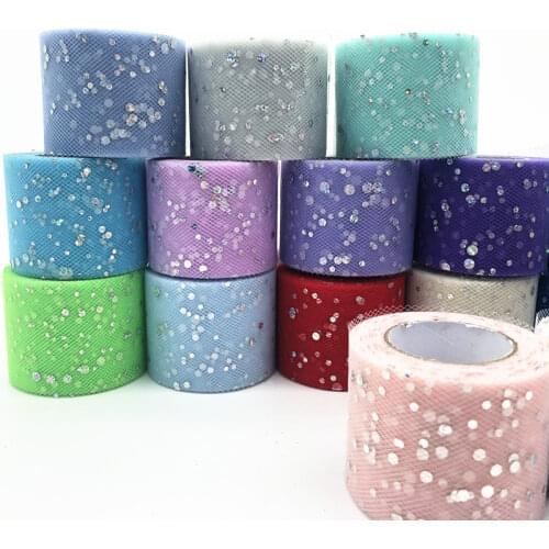 25Yards 5cm Glitter Sequin Tulle Roll Organza Laser Crafts Tutu Fabric Wedding Decoration White Tulle Birthday Party Supplies