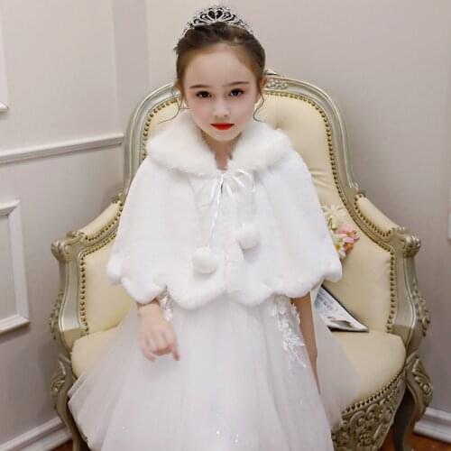 White Flower Girls Bolero Shrug Faux Fur Wrap Shawl Jacket Cape Stole Kids Coat Short Cloak Cape For Wedding Evening Dress