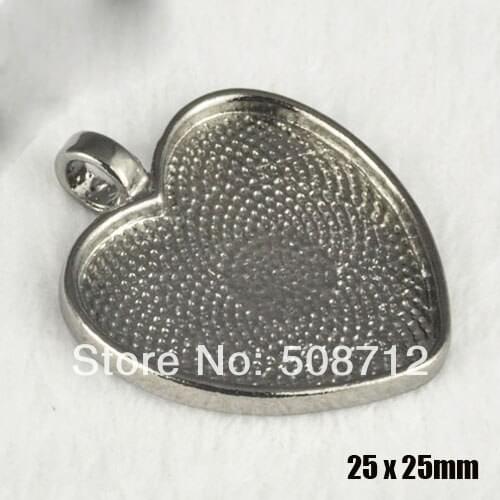 Free Ship!!! 30pcs1inch (25mm) heart glass pendant setting, pendant blank, pendant trays -Gun BLack