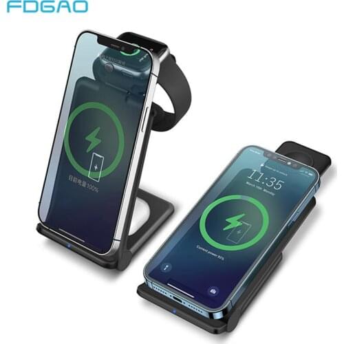 3 in 1 Qi Wireless Charger 15W Fast Charging Dock Station Foldable Holder For iPhone 13 12 11 XS X 8 Apple Watch 6 5 AirPods Pro