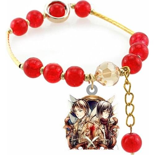 Cartoon Eren Mikasa Ackerman Armin Arlert Epoxy Resin bracelet pendant Red crytal beading fashion jewelry SS946