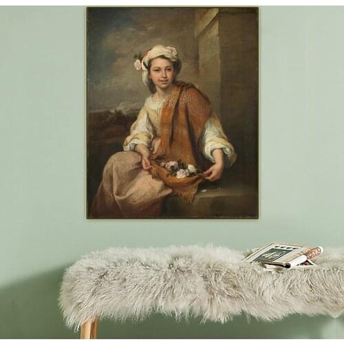 Citon Murillo《The Flower Girl》Canvas Oil Painting Artwork Poster Picture The Wall Background Decorations Living Room Home Decor