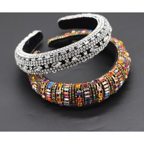 Color crystal exaggerated headband Baroque temperament sponge color rhinestone headband ladies prom catwalk photography 718