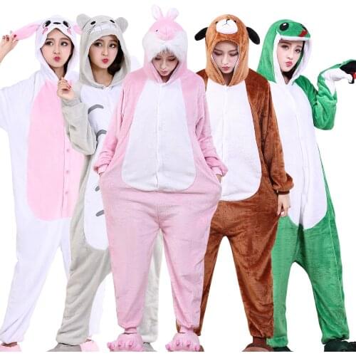 Women Full Body Pajamas Animal Kigurumi Cartoon Onesie For Adult Men One-Piece Pijamas Girls Flannel Sleepwear Cosplay Costume