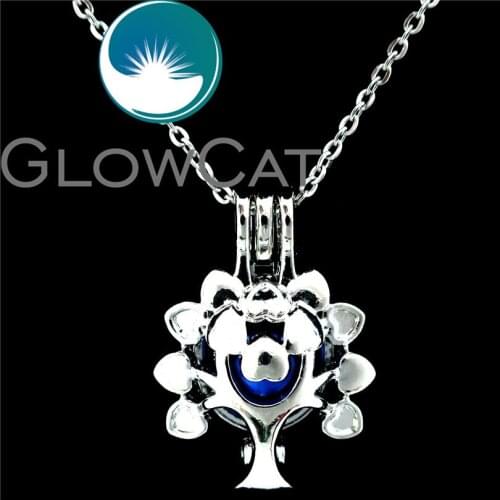 GLOWCAT K691 Flower Tree Beads Cage Essential Oil Diffuser Aromatherapy Pearl Cage Locket Chain Necklace Women Gift Jewelry