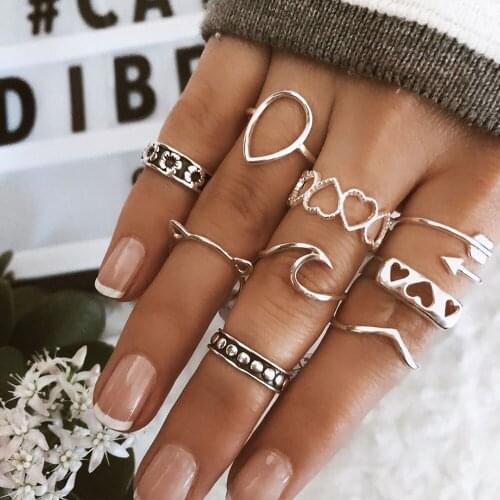 Hot Selling New Jewelry Creative Hollow Petals Love Ring Suit 9-Piece Set for Women rings for Female Gifts
