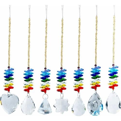 1PC Chakra Crystal Suncatcher Chandelier Crystal Prisms Faceted Pendant Rainbow Maker Hanging Ornament Home Garden Wedding Decor