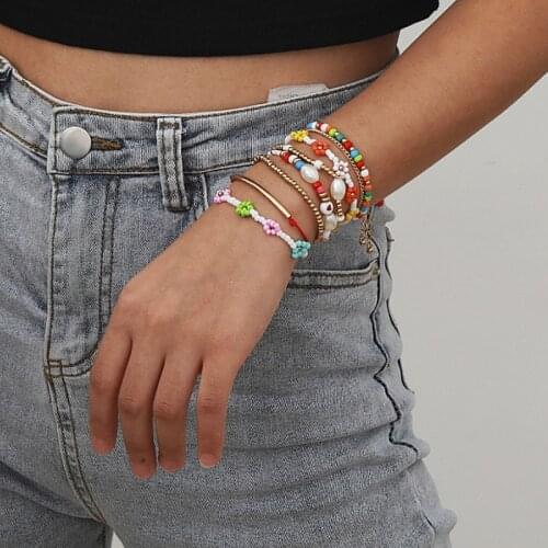 Colorful Beads Love Bracelets Set Choker For Women Cute Flower Fashion Handmade Jewelry 2021 New Crystal Bracelet & Bangles