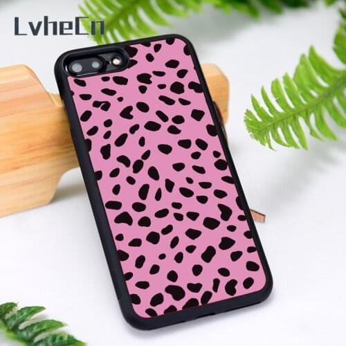 LvheCn Silicone Rubber Phone Case Cover for iPhone 6 6S 7 8 Plus X XS XR 11 12 Mini Pro Max pink dalmatian