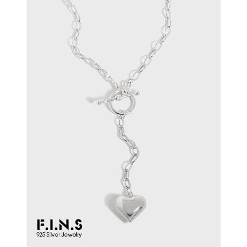 F.I.N.S Minimalist OT Buckle Chain Real S925 Sterling Silver Necklace Love Heart Pendant Thin Cuban Link Chain Fine Jewelry