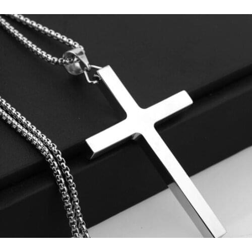 Stainless Steel Fashion New crucifix Cross pendant necklace Rolo Chain 3mm 24'' for Mens gifts
