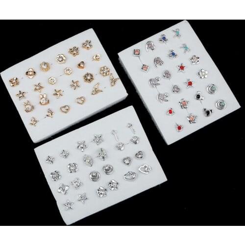 12Pairs Randomly Gold Silver Color Women Small Plastic Stud Earrings Sets For Girl Bowknot Flower Heart Star Broncos Jewelry