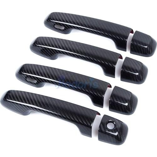 Carbon Fiber Look Door Handle Cover With Smart Key Holes Panels For Toyota Land Cruiser 200 2016 2017 2018 2019 2020 Accessories