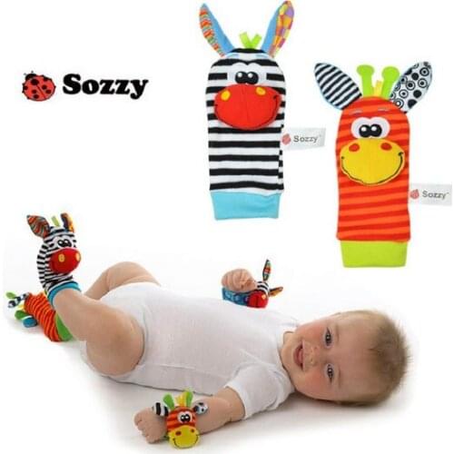2pcs/set Wrist Rattle Foot Socks colorful Infant Baby Developmental Toy 0+ month Plush Newborn Baby Rattle Soft M0170