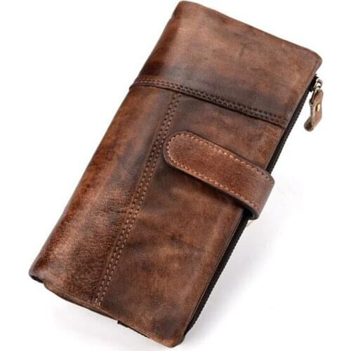 New Men 100% Cowhide Leather Wallets Vintage Walet Male Wallet Men Brand Long Clutch with Coin Purse Pocket Rfid