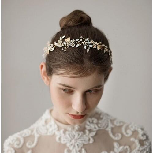 Romantic Sweetheart Bridal Headdress Alloy Leaves Crystal Rhinestone Flower Headband for Wedding Perform Studio Travel O347