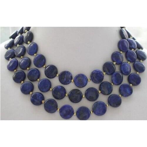 Charming Natural 12mm 2014 free shipping coin Blue Lapis Lazuli of bead necklace 50"BV346