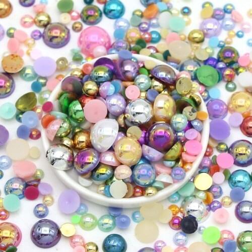 20g/bag Multicolor Half Round Pearl Beads Imitation AB Color Pearl Beads Craft Flatback Resin Cabochon For Nail Art Decoration