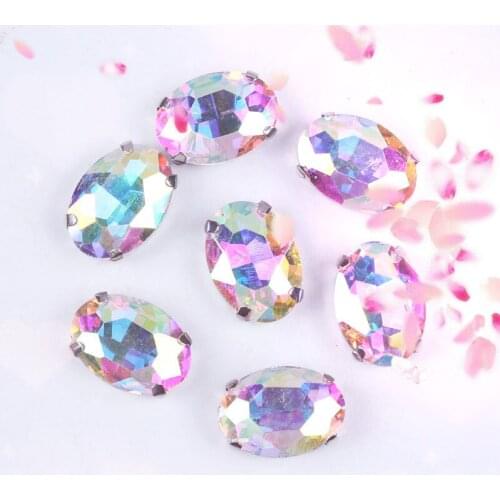 Prajna Sewn White Crystals Rhinestones Applique Oval Claws Diamond Rhinestones Art Decorations For Clothing Dress Crafts 18MM Z