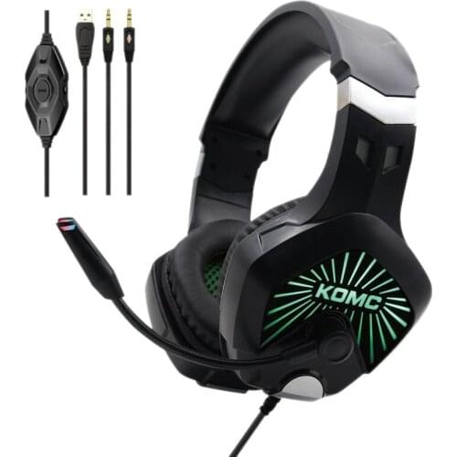 KOMC Led Light Wired Gamer Headphones With Microphone For Ps4 Computer Bass Stereo Pc Gaming Headset