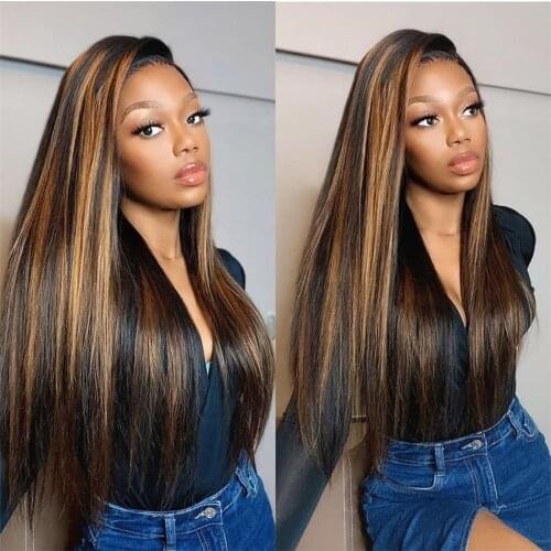 Straight Lace Front Wig 4/27 4/30 Highlight Wig Human Hair Brazilian T Part Lace Wig Human Hair 4x4 closure Wig Remy Fuduete