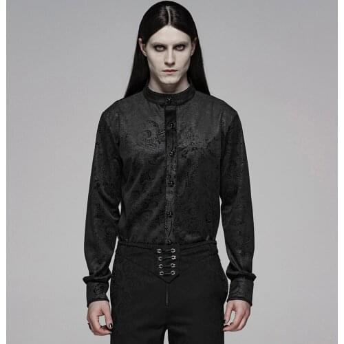PUNK RAVE Mens Gothic Gentlemans Shirt Printed Fabric Retro Court Evening Party Stage Performance Mens Gothic Casual Shirt