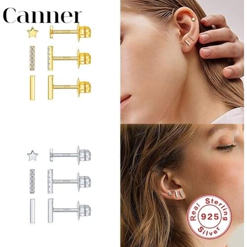 Canner 3pc/Set Earrings For Women 925 Sterling Silver Strip Type Mini Star CZ Piercing Stud Earrings Fine Jewelry Pendientes W5