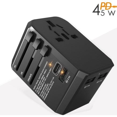45w PD charger type c uk plug universal travel adapter 12v 2a multi phone qc3.0 charger hub socket converter dock for xiaomi