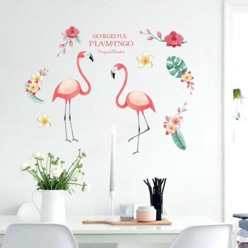 Modern Love Pink Flamingo Wall Sticker flower Animal Wall Stickers For Living Rooms Modern Wall Decal Bedroom Art Decoratio