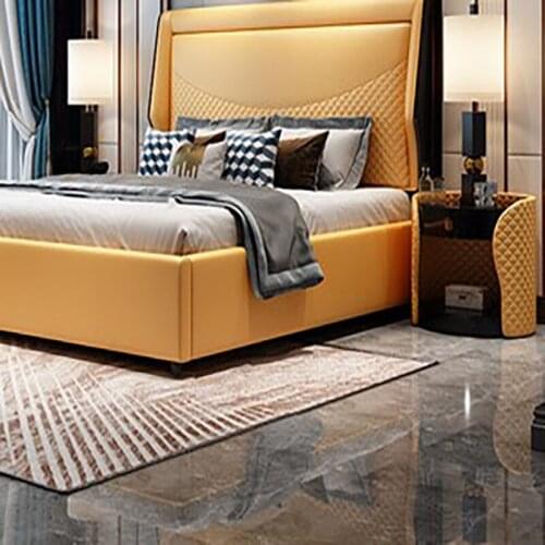 Light luxury leather solid wood bed bedroom post-modern and simple 1.8m soft-packed bed Italian master bedroom orange double