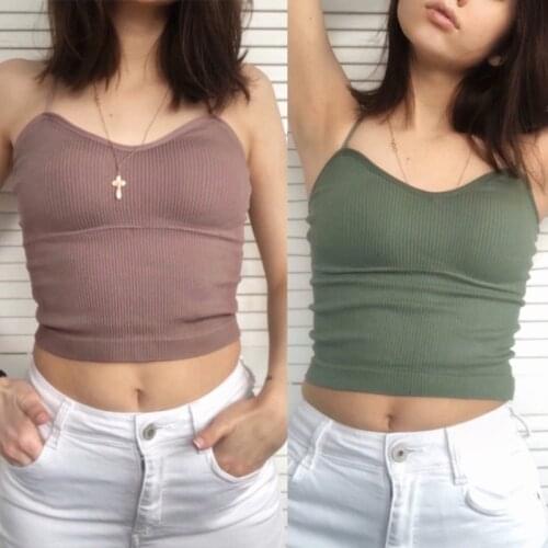 Women Tank Crop Top Knitted Crop Tops Female Sexy Lingerie Seamless Underwear Streetwear Sleeveless Cropped Tee Padded Camisole