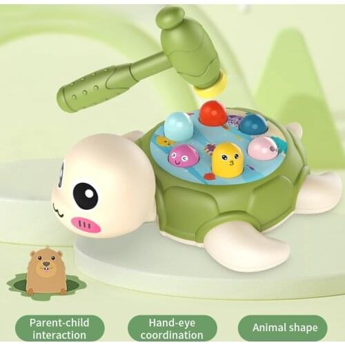 Funny Turtle Playing Hamster Toy with Hammer Knocking Toy for Kids Hammer Knock Interactive Early Learning Educational Toy
