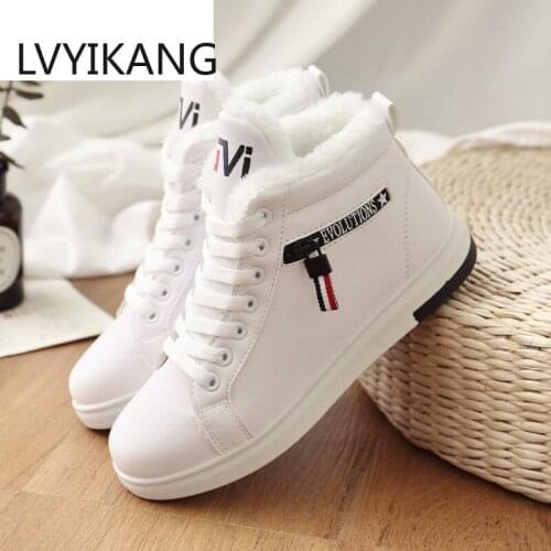 2020 Winter Boots Women Ankle Boots Warm PU Plush Winter Woman Shoes Sneakers Flats Lace Up Short Snow Boots Botas De Mujer