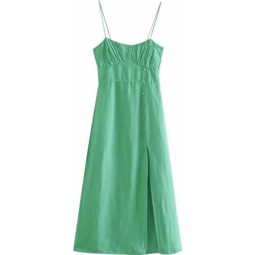 Dresses For Women 2021 Fashion Solid Green Backless Midi Dress Strap Adjust Sleeveless Dresses Vestido Feminino Robe Femme