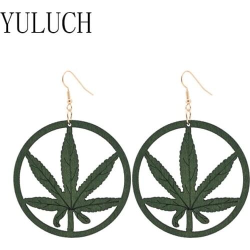 YULUCH Woman natural round hollow leaf pendant earrings girl autumn elegant wood jewelry simple personality earrings for women
